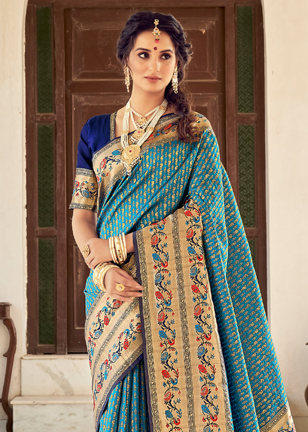 Buy MySilkLove Astral Blue Zari Woven Banarasi Brocade Saree Online