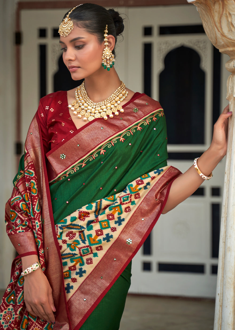 MySilkLove Jewel Green and Red Woven Patola Silk Saree