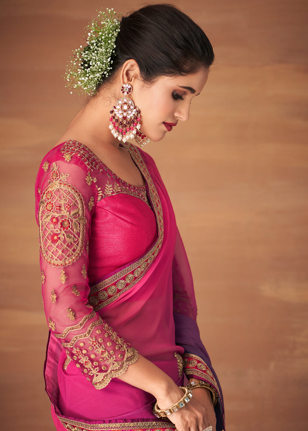 MySilkLove Plum Pink and Purple Designer Saree with Embroidered Blouse