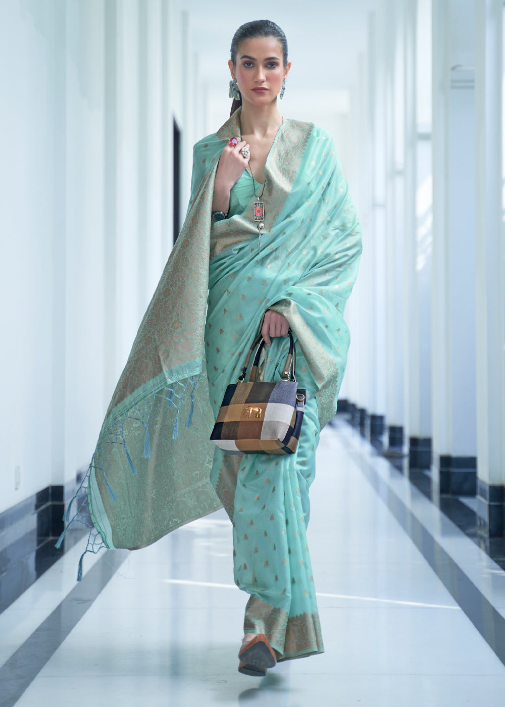 Buy MySilkLove Monte Carlo Blue Zari Woven Banarasi Kora Silk Saree Online