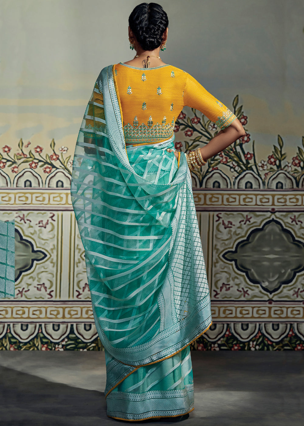 MySilkLove Mint Tulip Blue Woven Soft Silk Saree with Embroidered Blouse