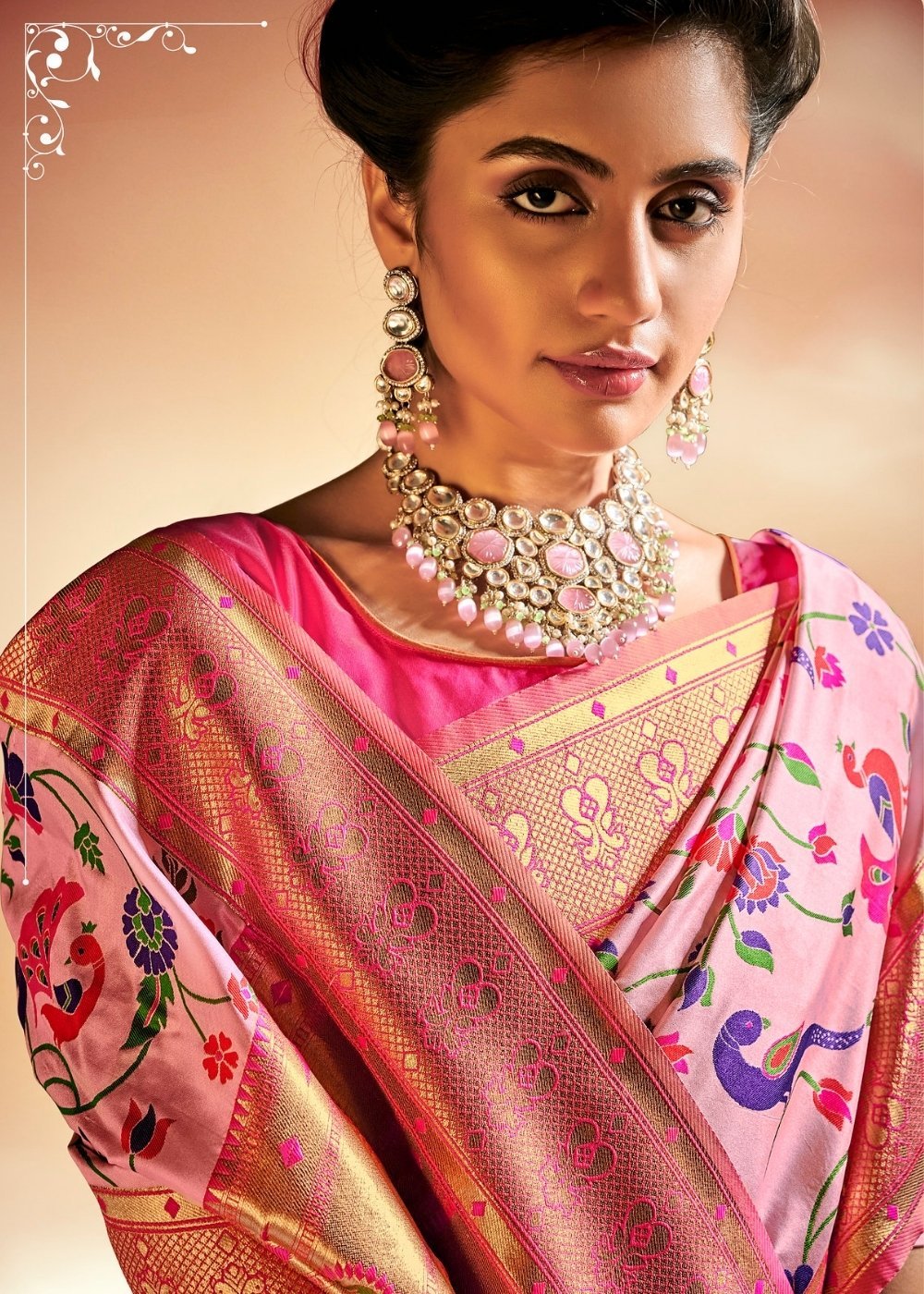 Buy MySilkLove Illusion Pink Zari Woven Banarasi Paithani Fusion Saree Online
