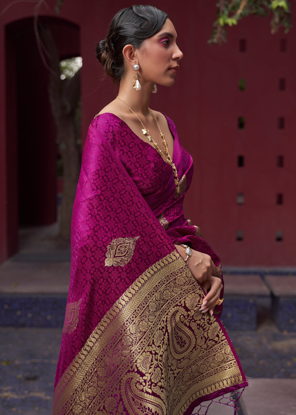 MySilkLove Medium Violet Purple Banarasi Woven Satin Silk Saree