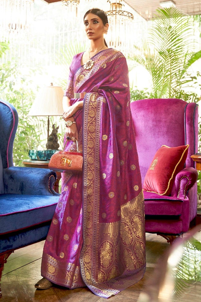 Buy MySilkLove Rough Purple Zari Woven Kanjivaram Saree Online