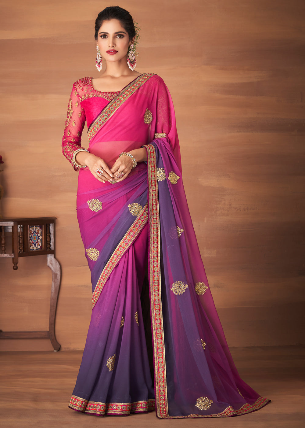 Buy MySilkLove Plum Pink and Purple Designer Saree with Embroidered Blouse Online