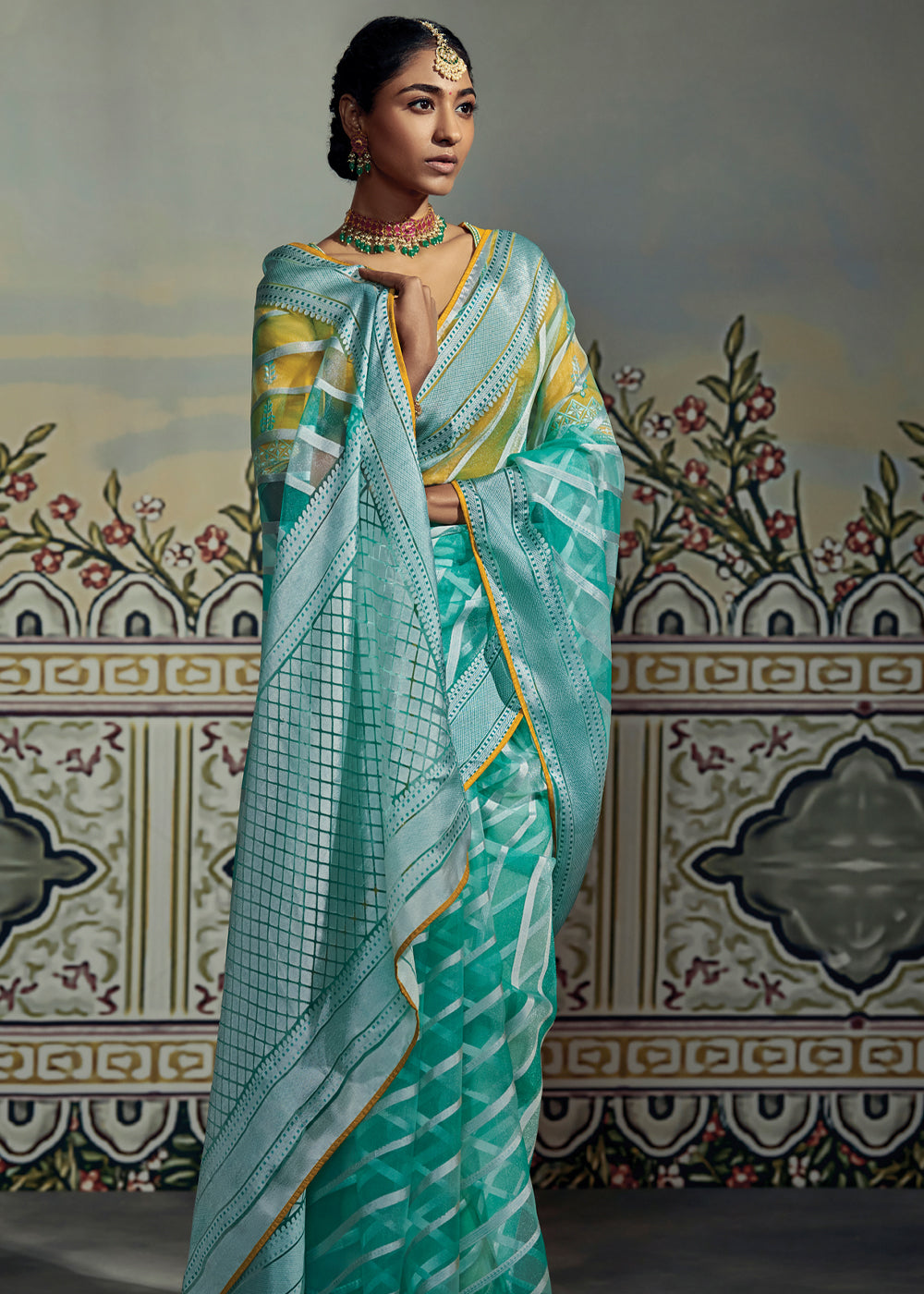 Buy MySilkLove Mint Tulip Blue Woven Soft Silk Saree with Embroidered Blouse Online