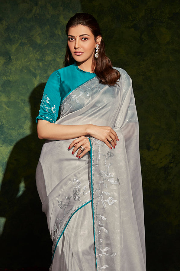 Buy MySilkLove Ash Grey and Blue South Silk Saree Online