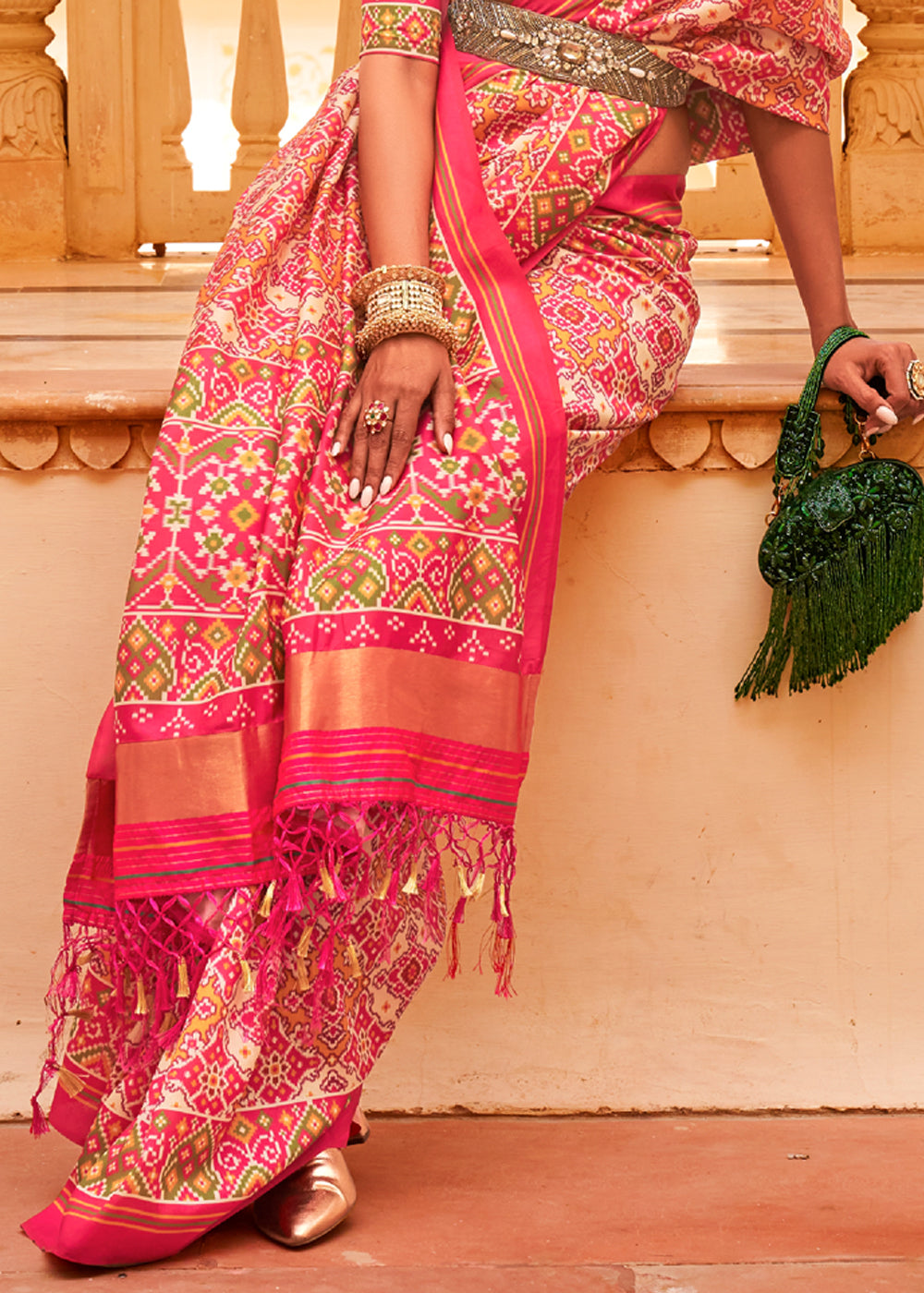 Buy MySilkLove Froly Pink Printed Patola Tussar Saree Online