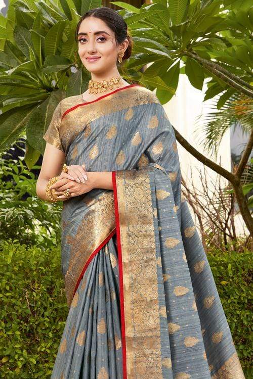 Buy MySilkLove Oslo Grey Zari Woven Banarasi Saree Online