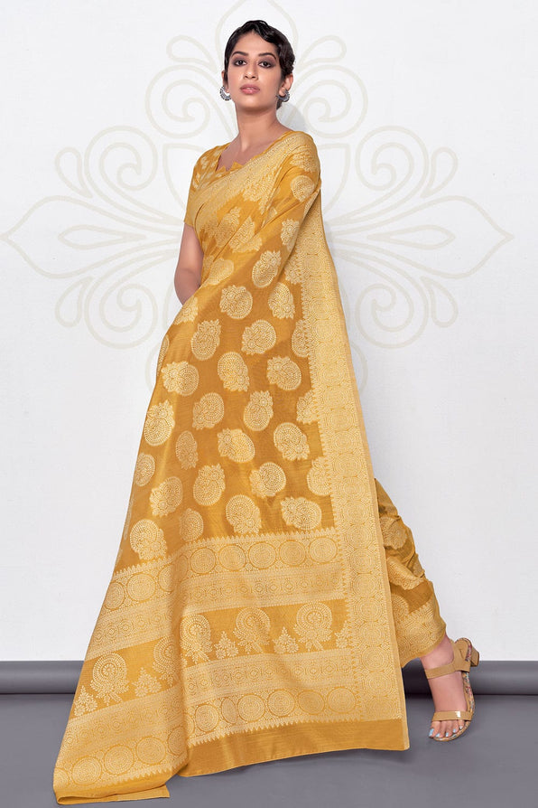 Buy MySilkLove Roy Yellow Cotton Saree Online