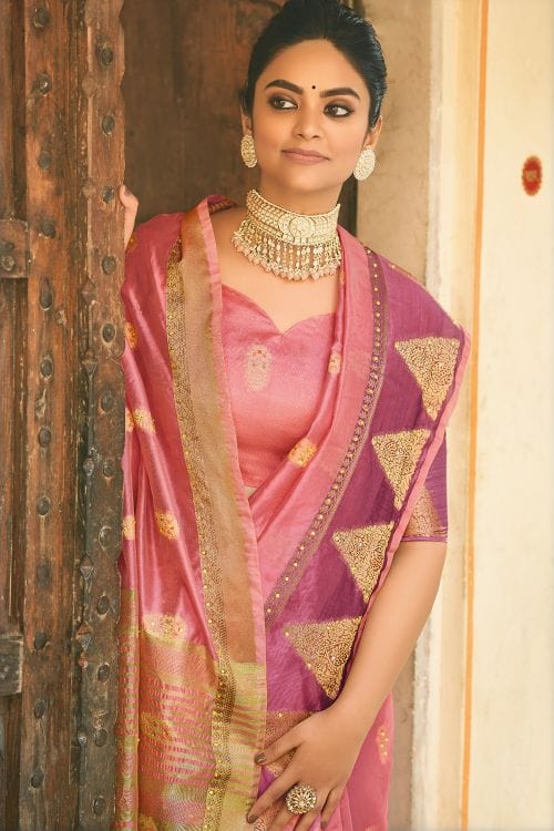 Buy MySilkLove Cornflower Lilac Pink Organza Saree Online