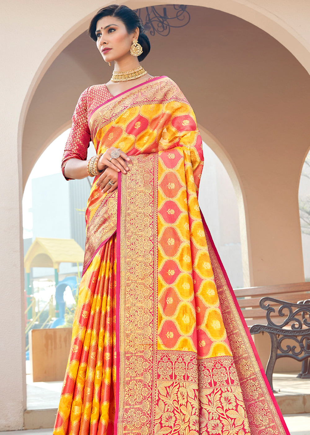 MySilkLove Rajah Yellow and Red Wonen Banarasi Rangkath Silk Saree