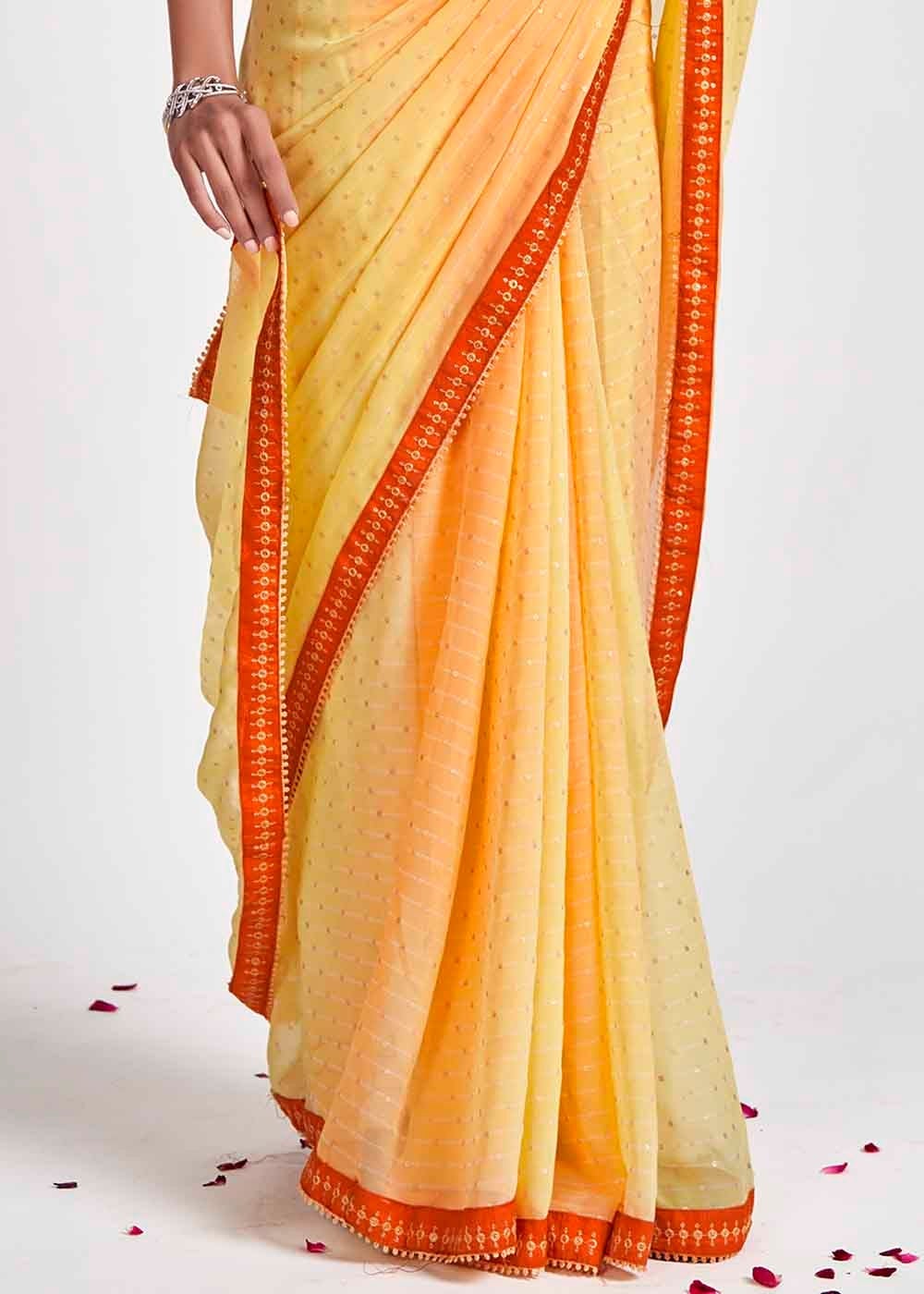 Buy MySilkLove Golden Yellow Printed Georgette Saree Online