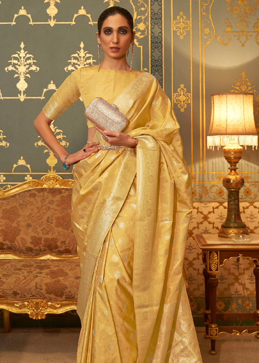 Buy MySilkLove Equator Yellow Zari Woven Banarasi Brocade Saree Online