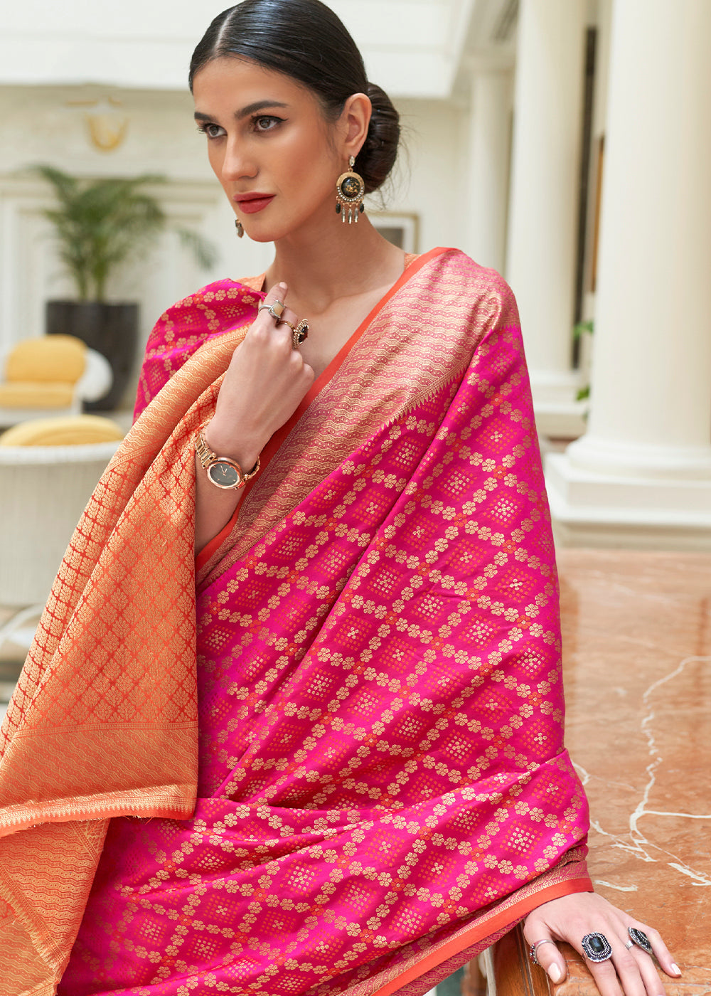 MySilkLove Brick Pink and Orange Woven Handloom Patola Saree