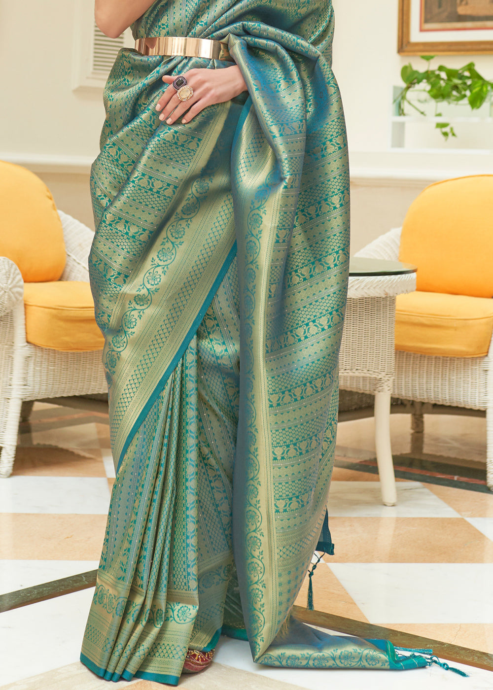 Buy MySilkLove Laurel Green Zari Woven Kanjivaram Saree Online