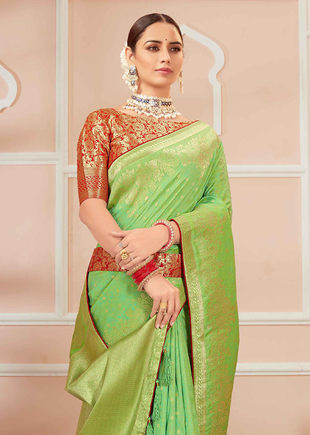 Buy MySilkLove Wild Green Zari Woven Banarasi Silk Saree Online