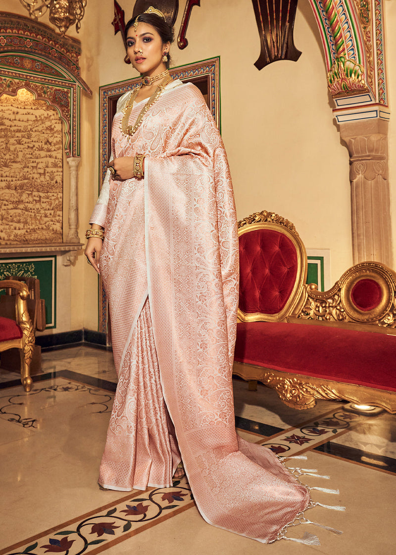 Off White Zari Woven Tissue Silk Sarees With Chit Pallu – garment villa