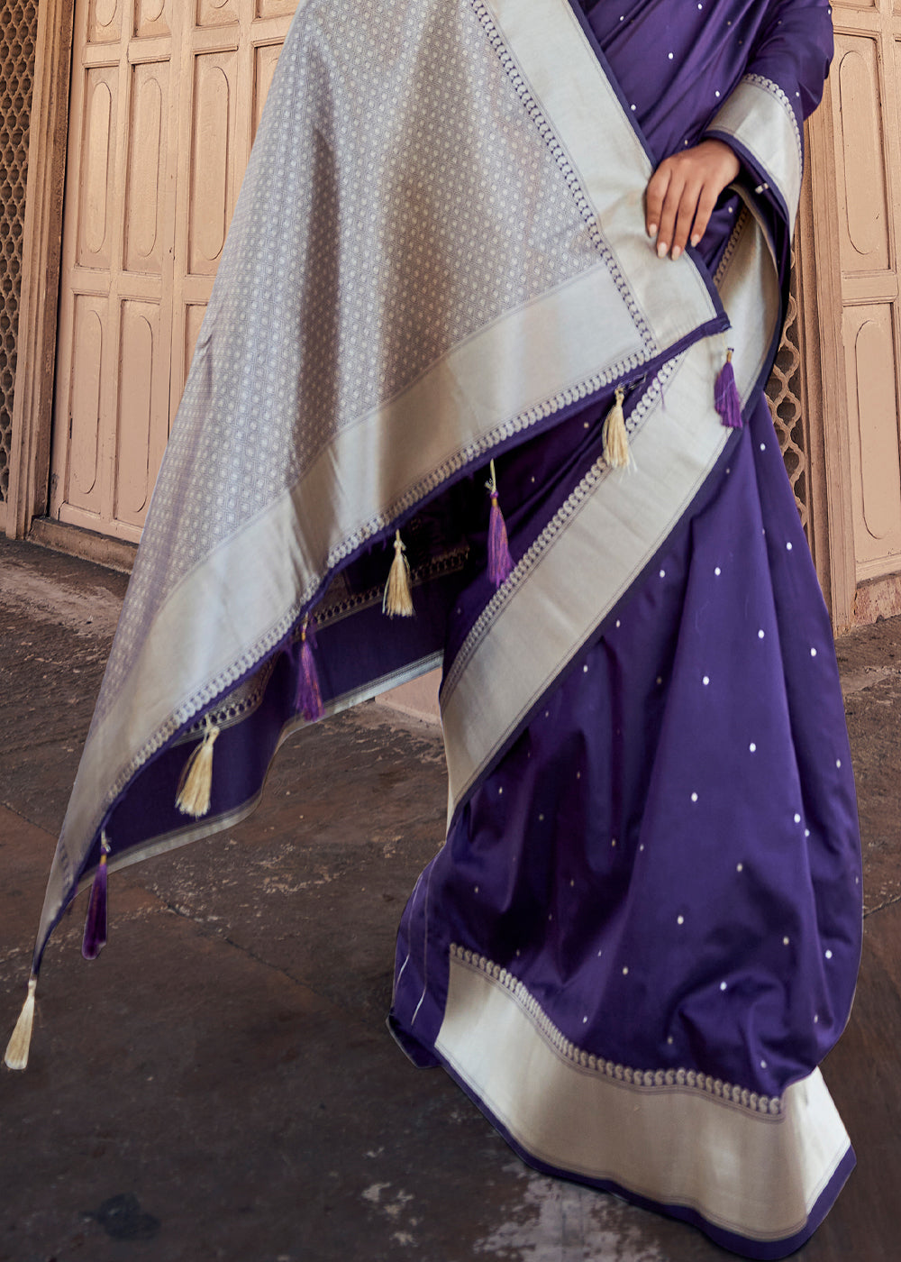 Buy MySilkLove Mulled Wine Purple Woven Banarasi Satin Silk Saree Online