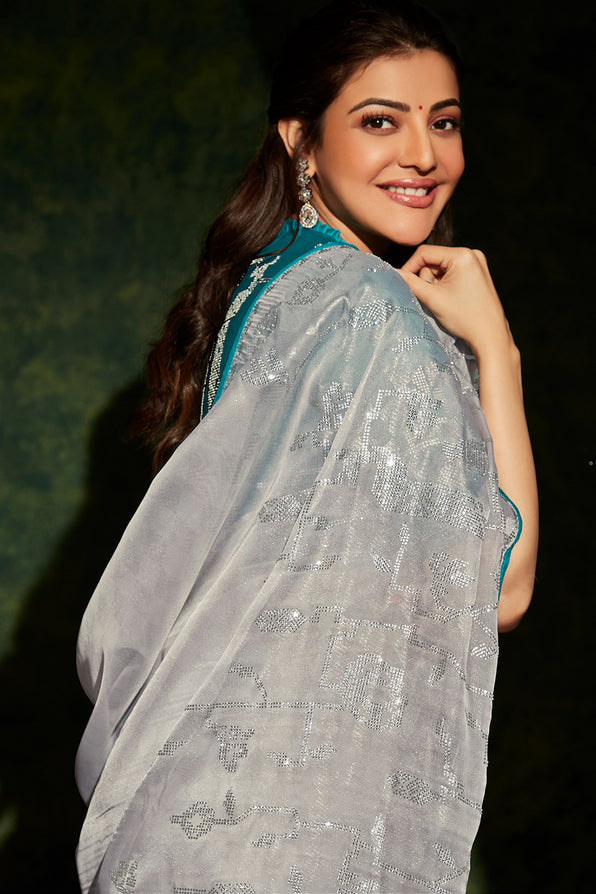 Buy MySilkLove Ash Grey and Blue South Silk Saree Online