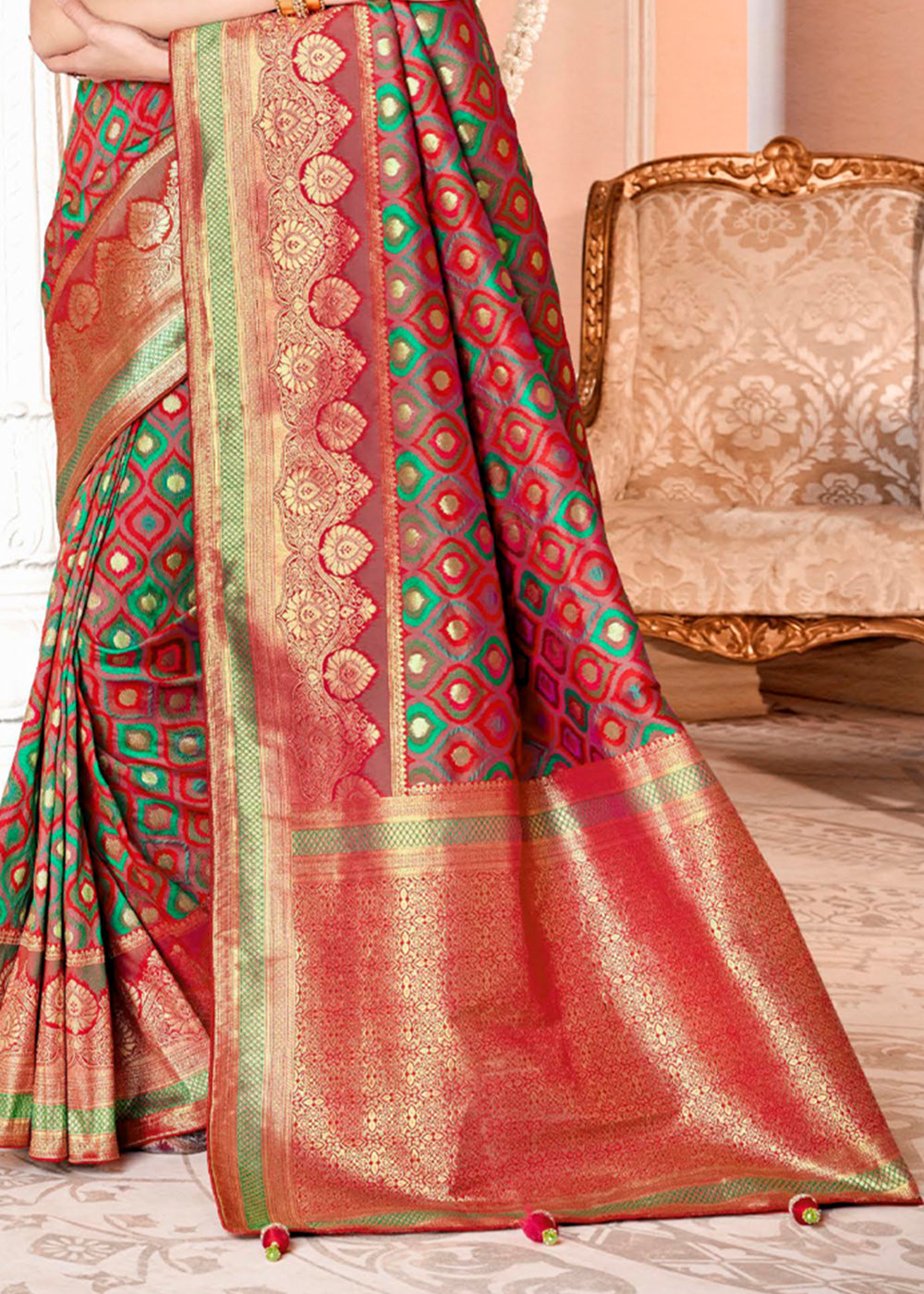 Buy MySilkLove Roof Terracotta Red Zari Woven Banarasi Saree with Designer Blouse Online