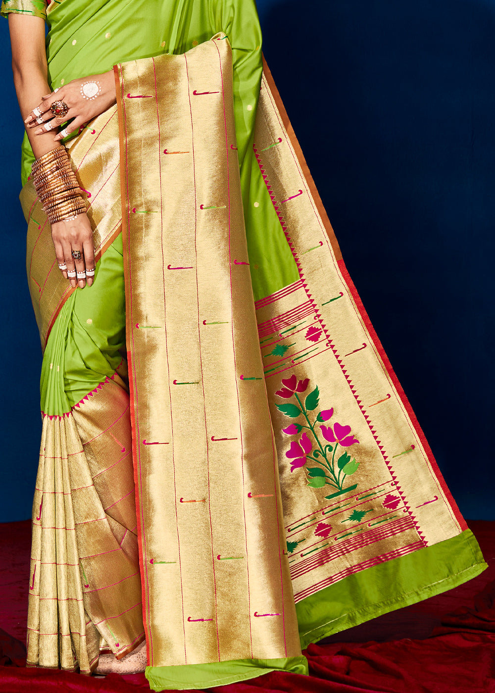 Buy MySilkLove parrot Green Woven Paithani Silk Saree Online