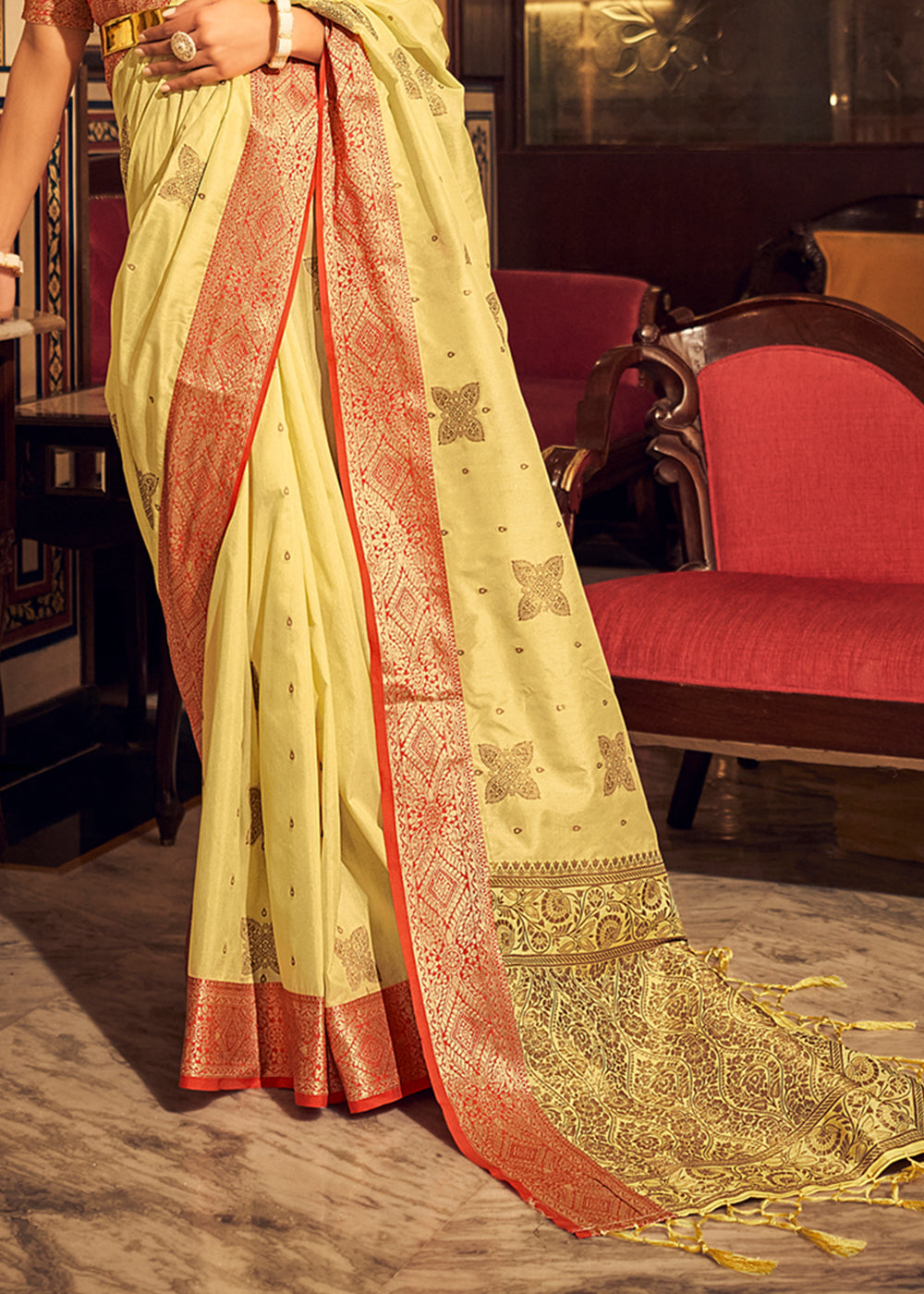 Buy MySilkLove Apache Yellow Zari Woven Soft Tussar Silk Saree Online