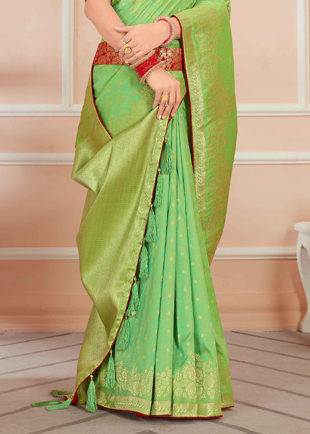 Buy MySilkLove Wild Green Zari Woven Banarasi Silk Saree Online