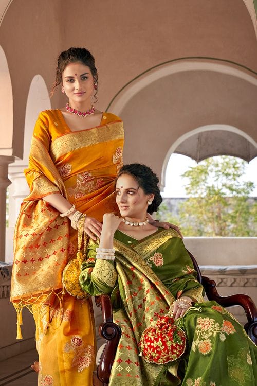 Buy MySilkLove Crete Green Organza Saree Online