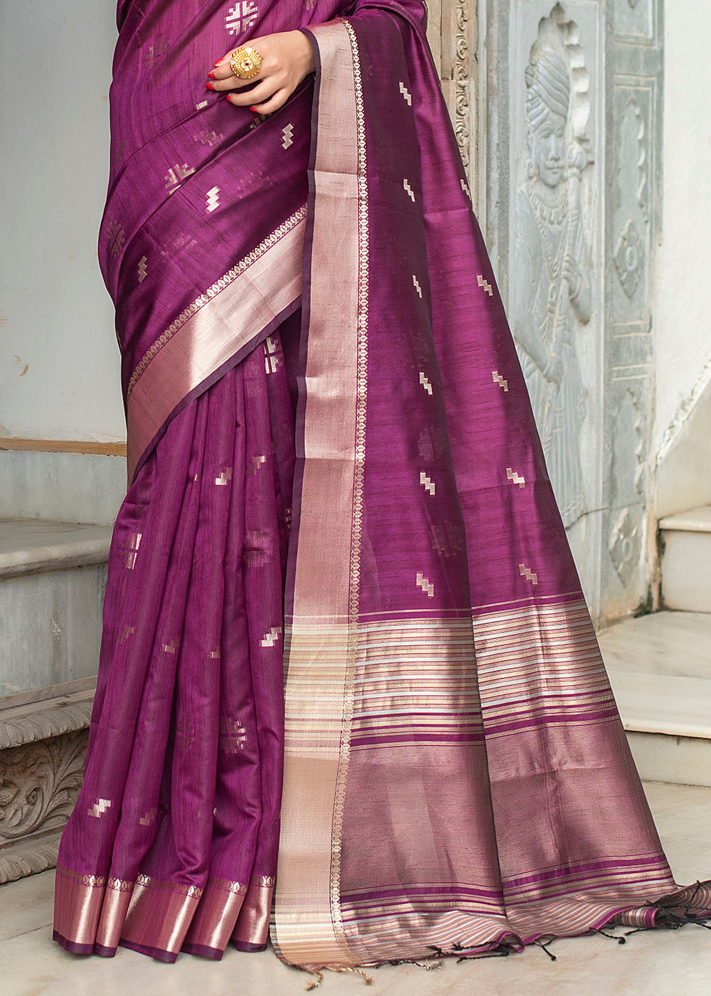 Buy MySilkLove Shocking Purple Zari Woven Tussar Silk Saree Online