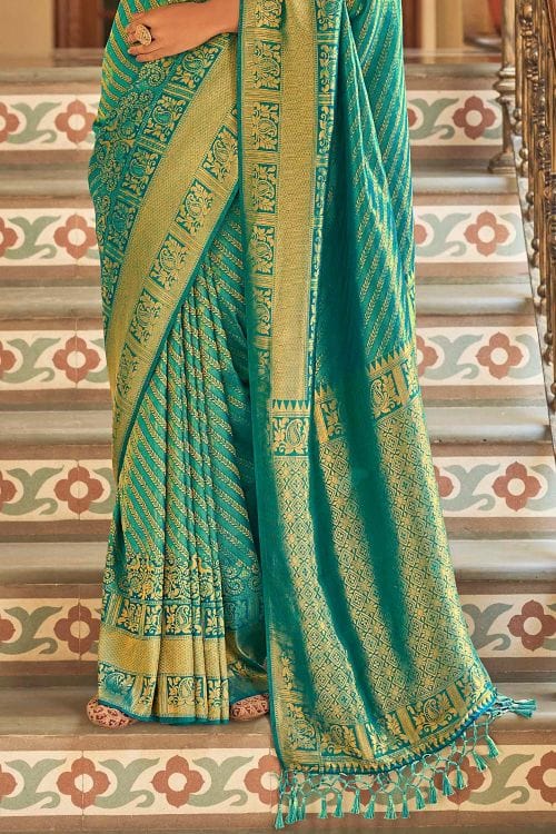 Buy MySilkLove Fruit Salad Green Zari Woven Tanchui Kanjivaram Fusion Silk Saree Online