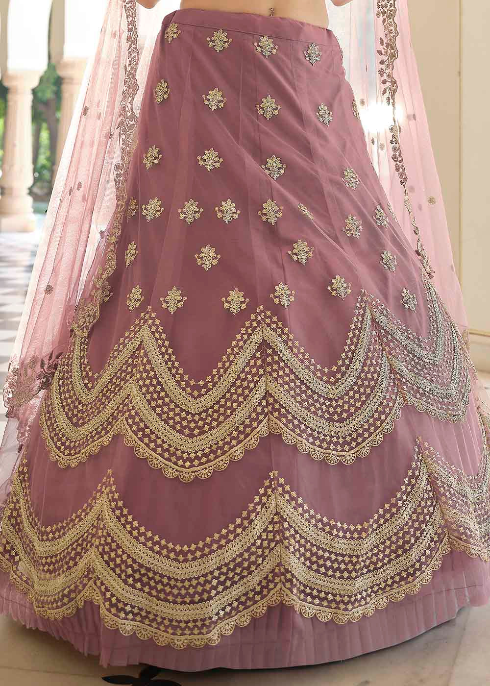 Buy MySilkLove Toast Purple Soft Net Designer Lehenga Choli With Dori & Sequins Work Online