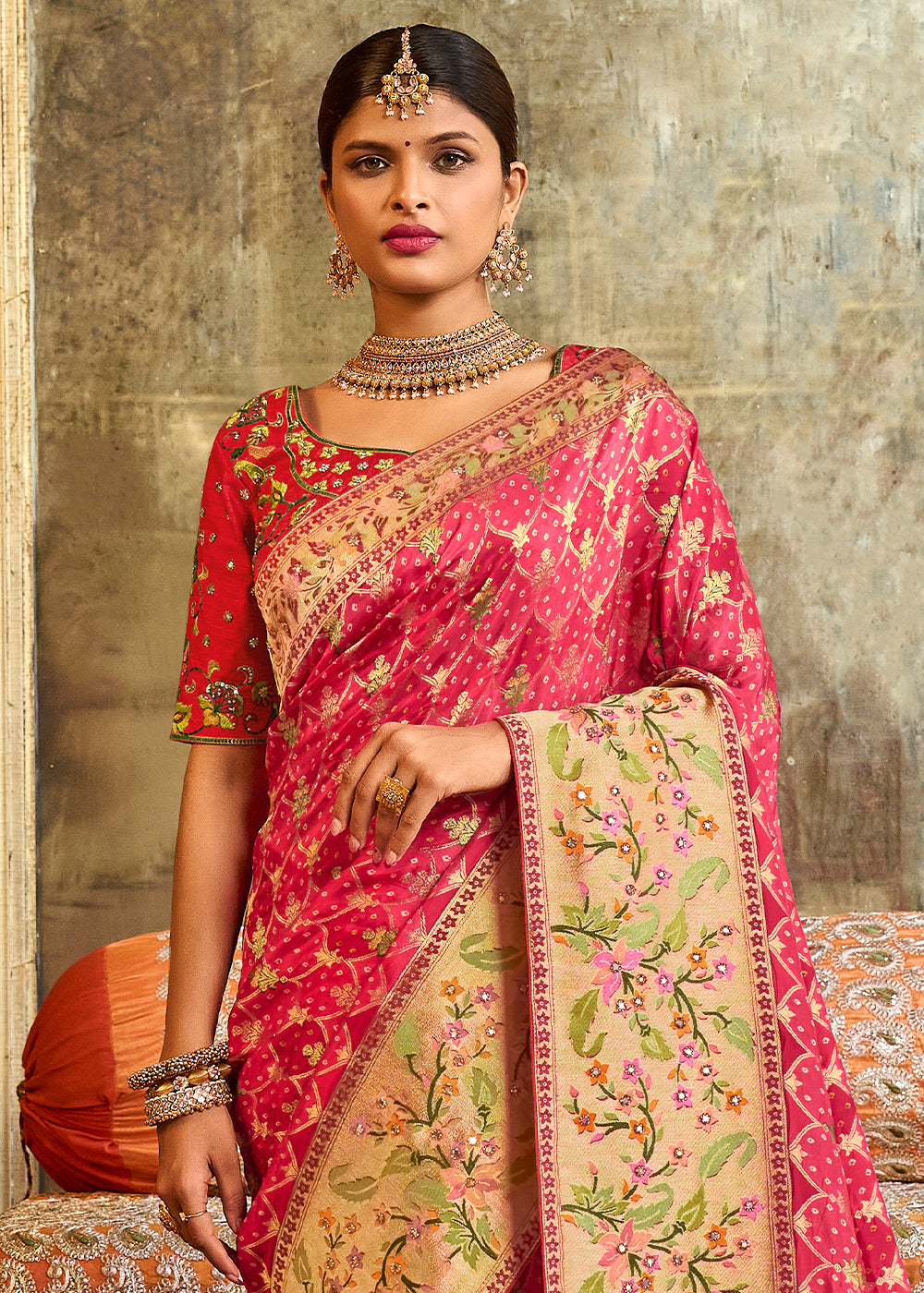 Buy MySilkLove Rose Pearl Pink  Patola Printed Dola Silk Saree With Embroidered Blouse Online