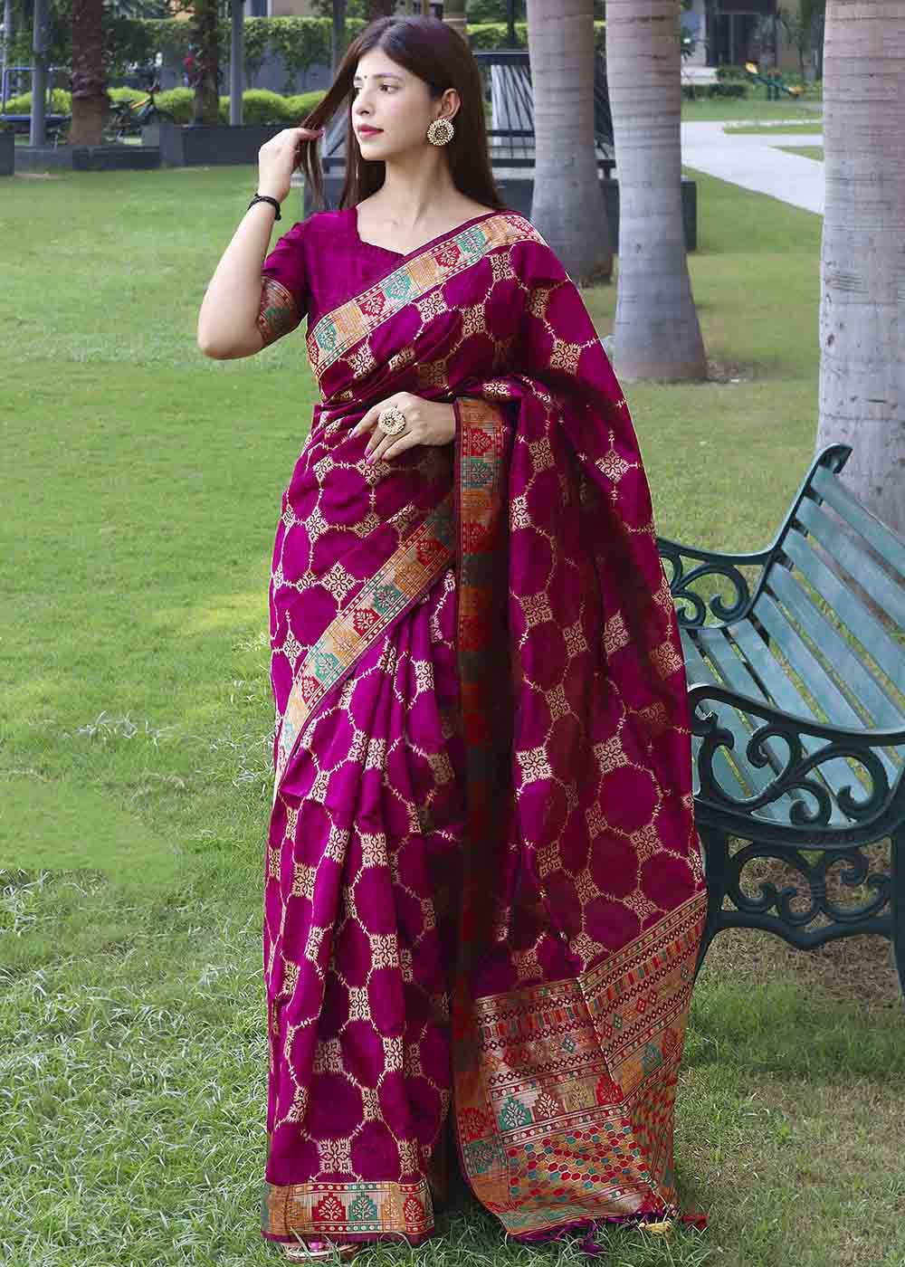 Buy MySilkLove Hopbush Purple Zari Woven Tussar Silk Saree Online