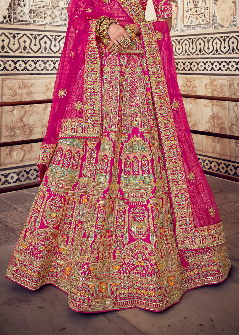 Buy MySilkLove Brick Pink Heavy Embroidered Designer Lehenga Online