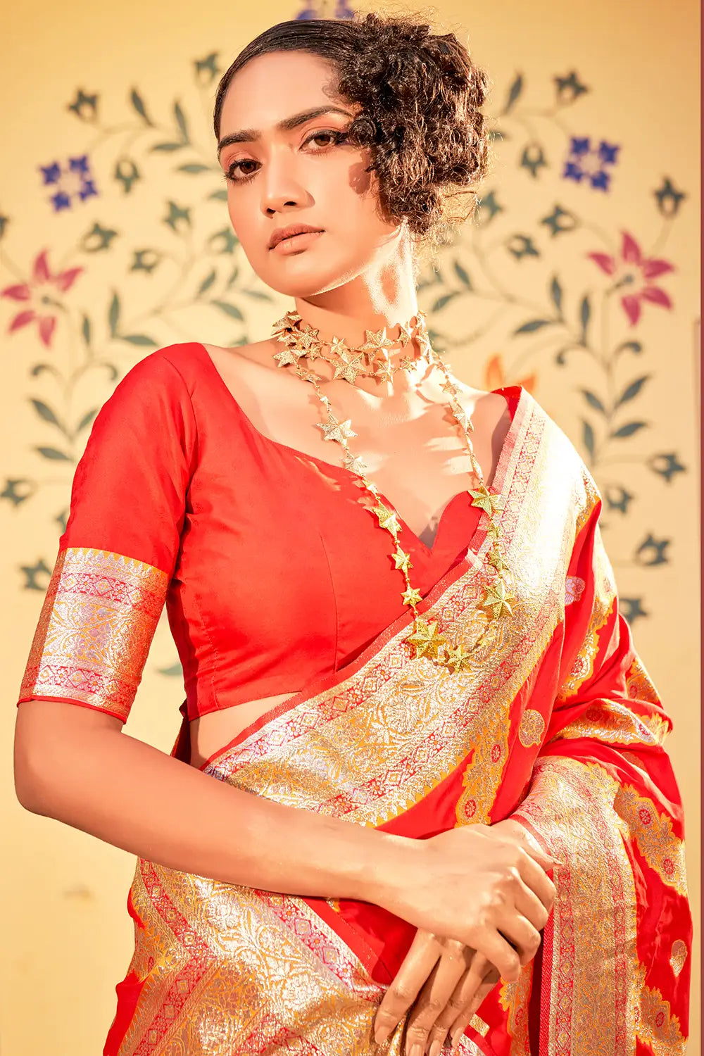 Buy MySilkLove Outrageous Red Woven Zari Banarasi Silk Saree Online