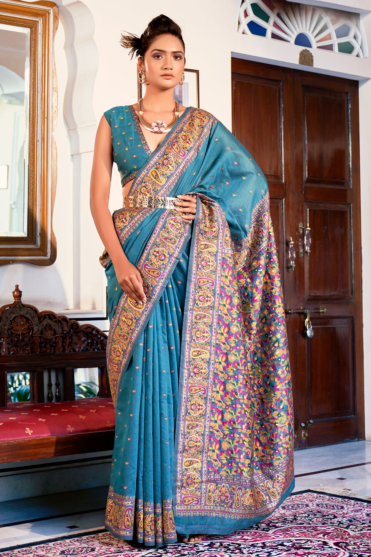 Buy MySilkLove Downy Blue Zari Woven Banarasi Silk Saree Online