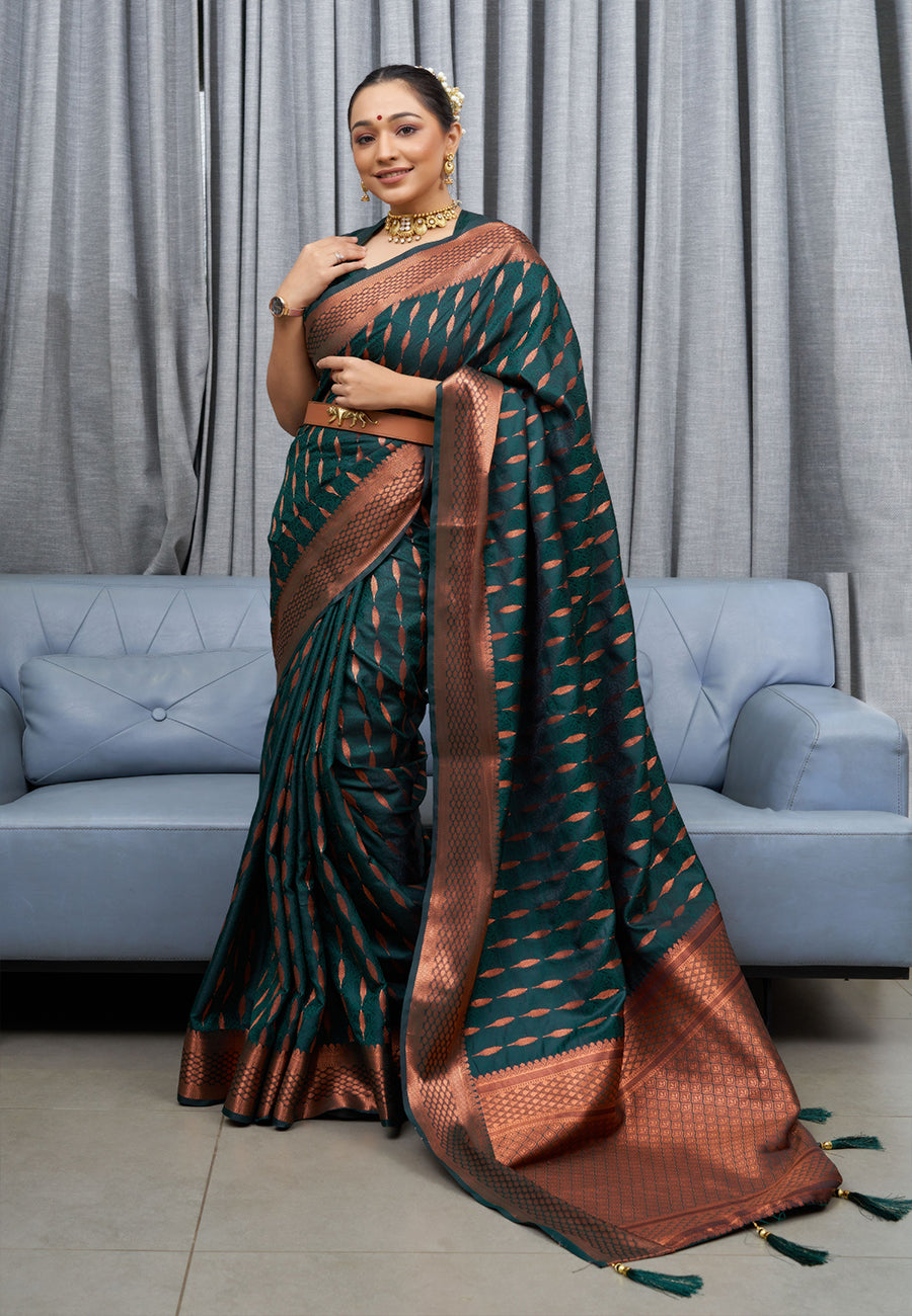 Buy MySilkLove Cape Cod Green Woven Banarasi Silk Saree Online