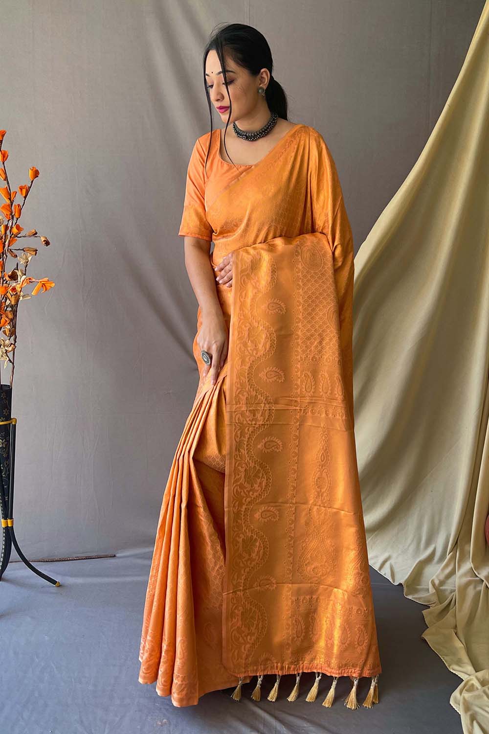 Buy MySilkLove Tangerine Orange Woven Art Silk Saree Online