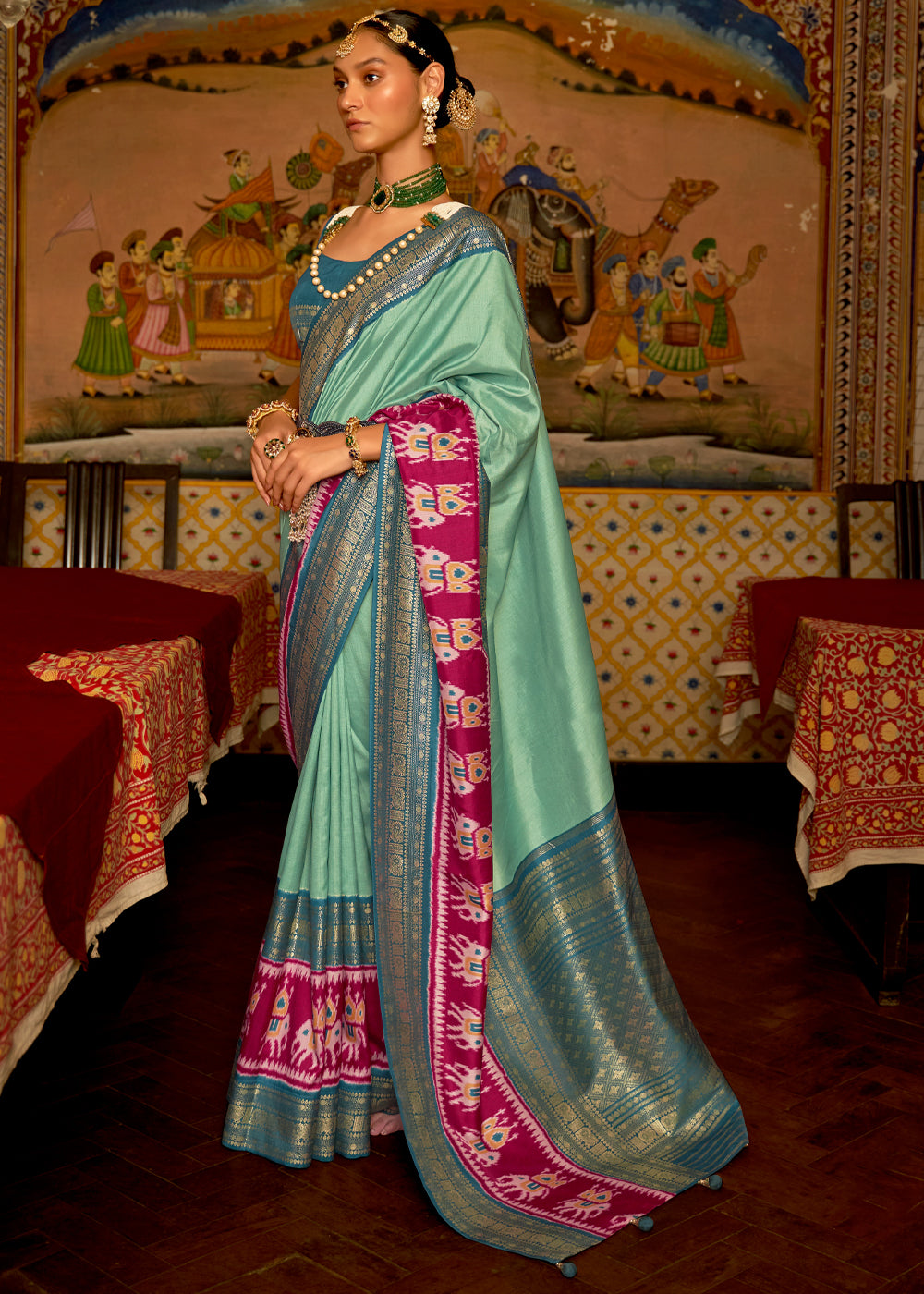 Buy MySilkLove Norway Green and Blue Banarasi Patola Saree Online