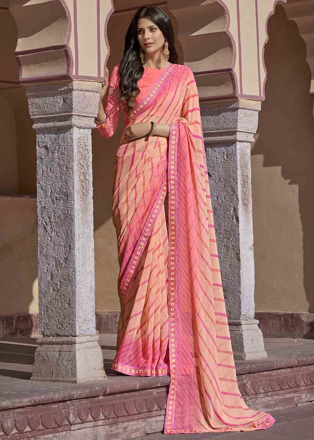 Buy MySilkLove Rose Bud Pink Printed Georgette Saree Online