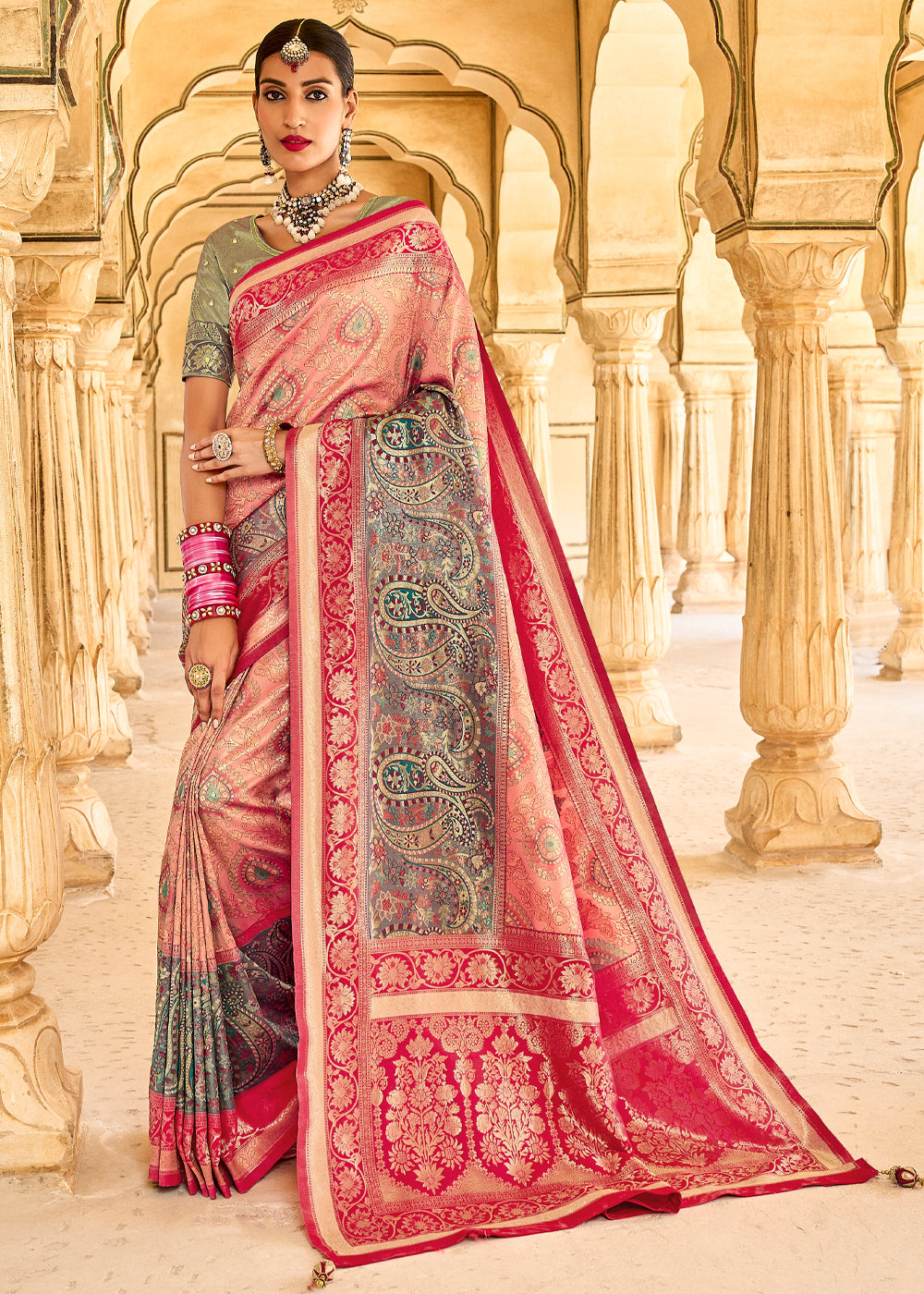 Buy MySilkLove Geraldine Light Pink Designer Banarasi Saree Online