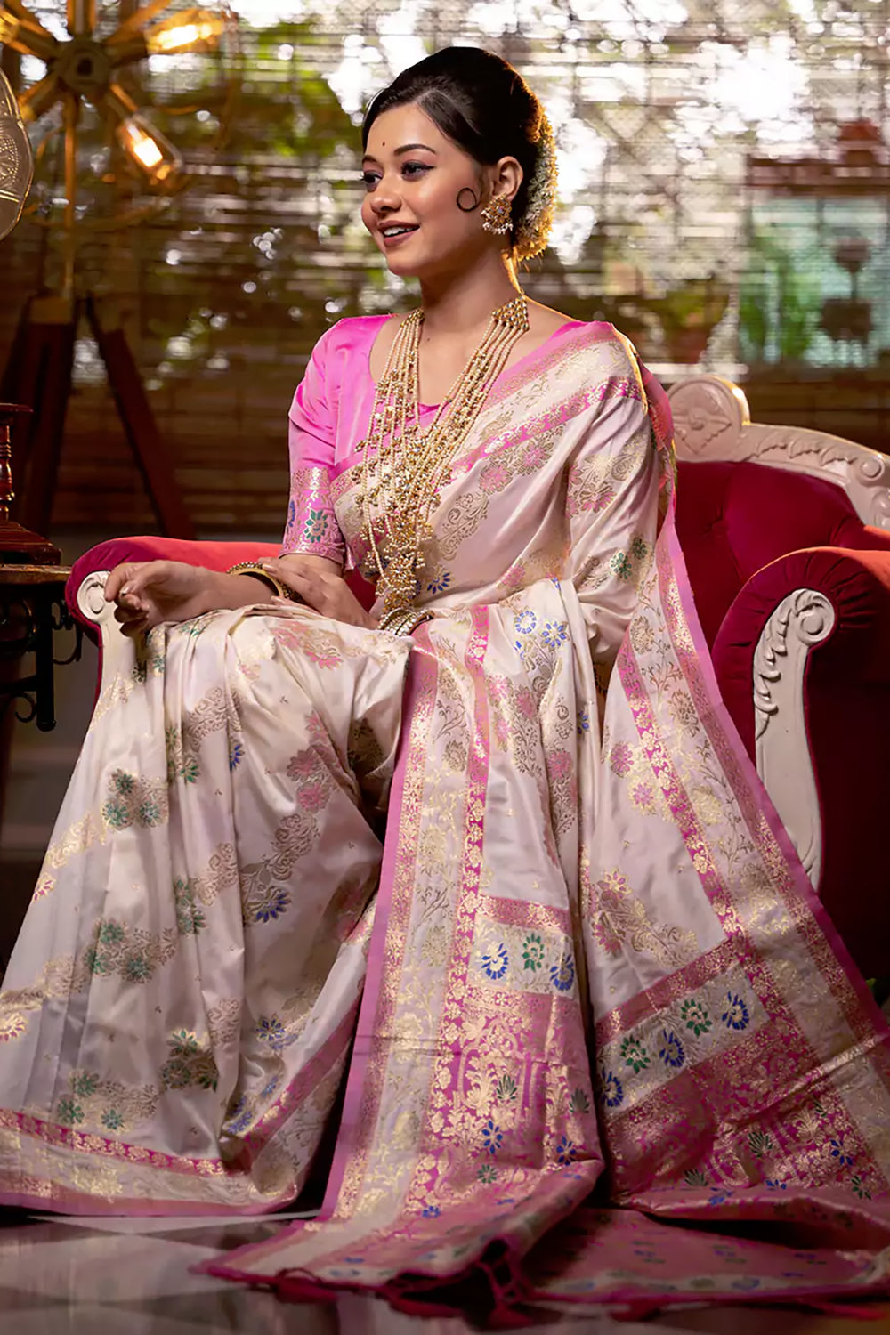 Buy MySilkLove Sea Pink Woven Banarasi Silk Saree Online
