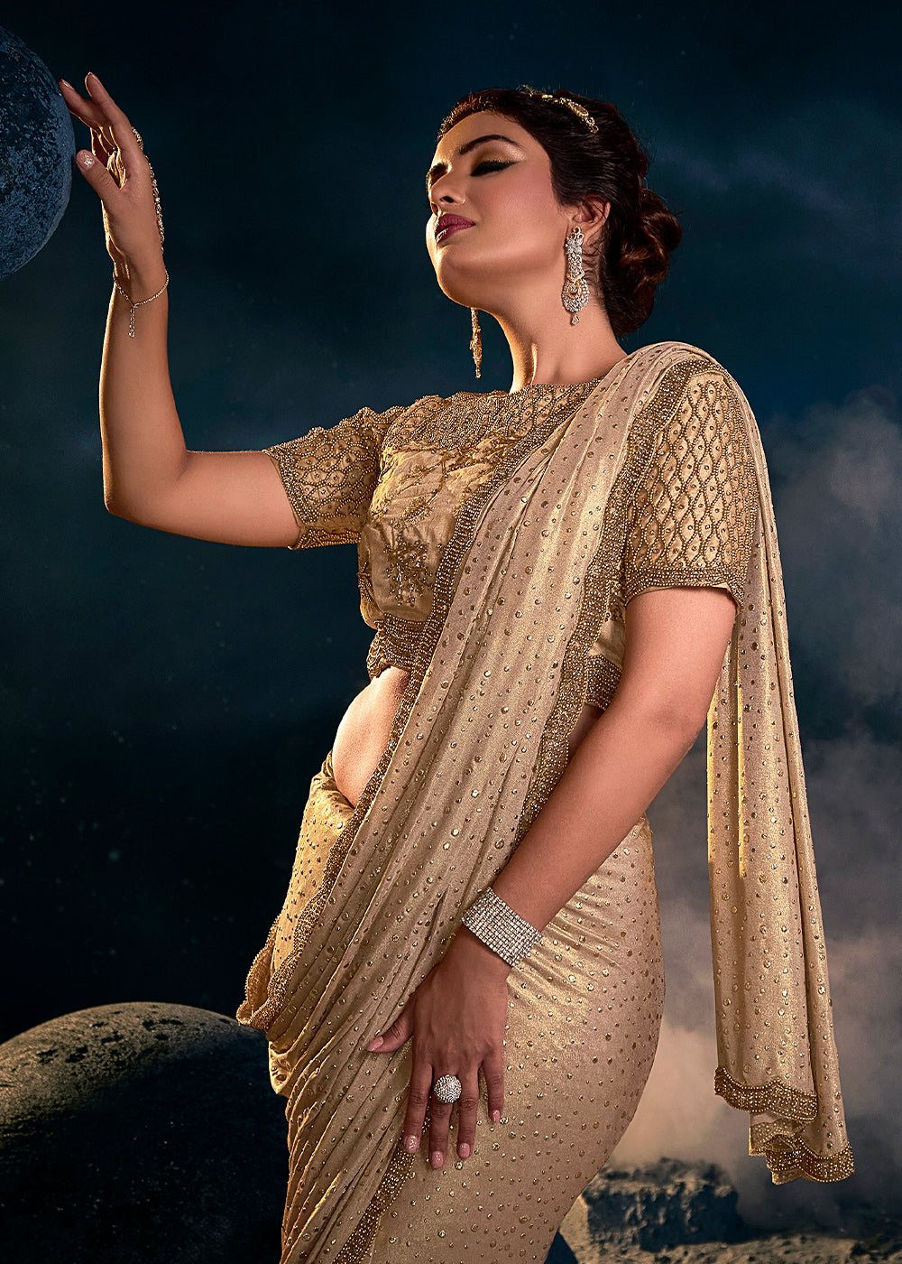 Buy MySilkLove Barley Light Brown Designer Silk Saree with Sequence Pallu Online