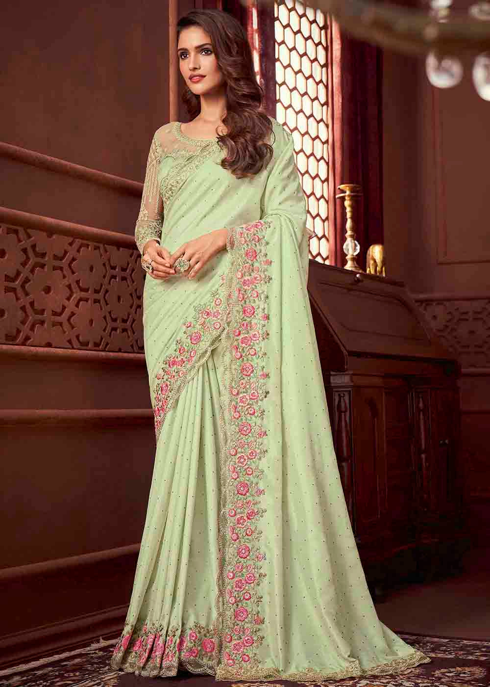 Buy MySilkLove Deco Green Designer Silk Saree Online