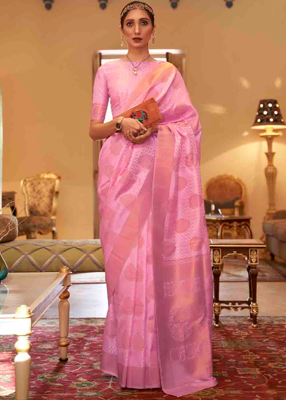 Buy MySilkLove Carnation Pink Banarasi Silk Handloom Saree Online