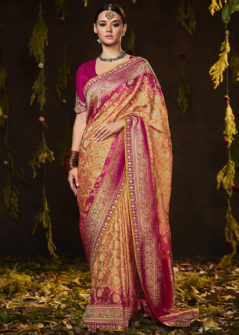 Tumbleweed Orange Woven Georgette Designer Saree with Embroidered Blouse