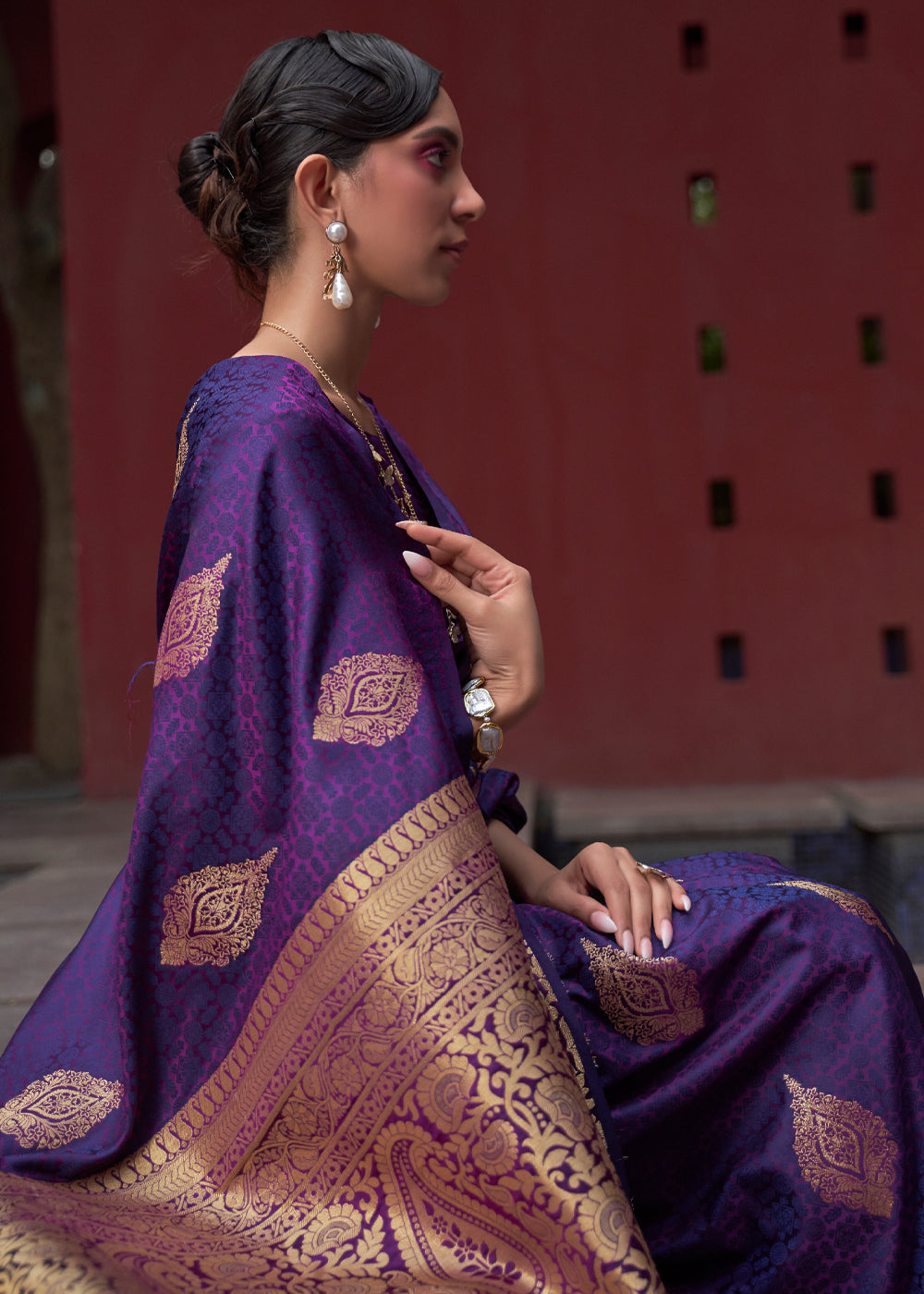 MySilkLove Finn Purple Banarasi Woven Satin Silk Saree
