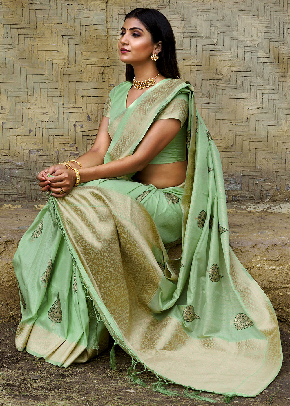 Buy MySilkLove Sprout Green Banarasi Saree Online