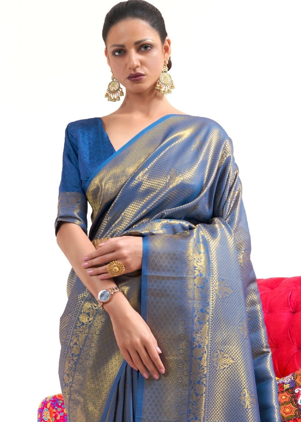 Buy MySilkLove Blumine Blue Kanjivaram Silk Saree Online